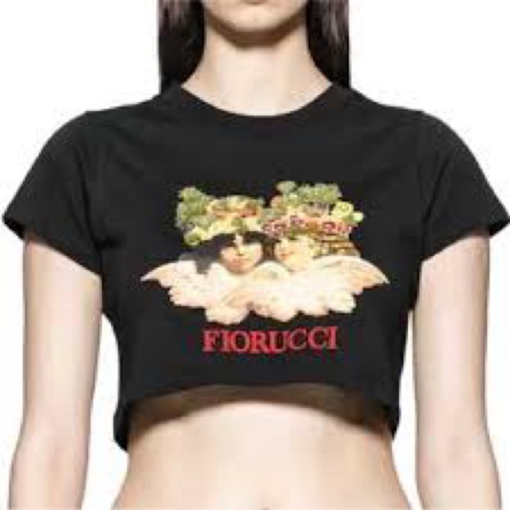 Fiorucci Black Tee with Angel Graphic